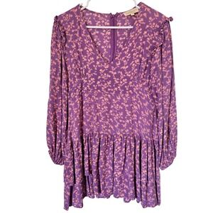 Rebellion Again Purple Floral Ruffle Tiered Mini Dress Medium Babydoll Festival
